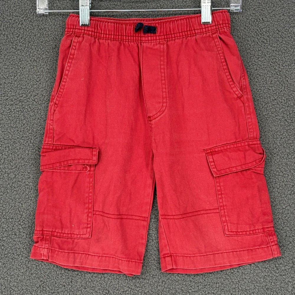 US Polo Assn Boys Red Cotton Cargo Shorts Size 8 Elastic Waist Casual